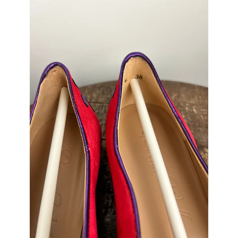 Dream Walkers Women Pink Purple Metallic Bow‎ Pointed Toe Flats Size 38